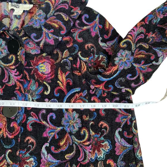 Habitat Sz M Floral Jacquard Tapestry Swing Coat Jacket Chunky Buttons Bohemian - Picture 9 of 16